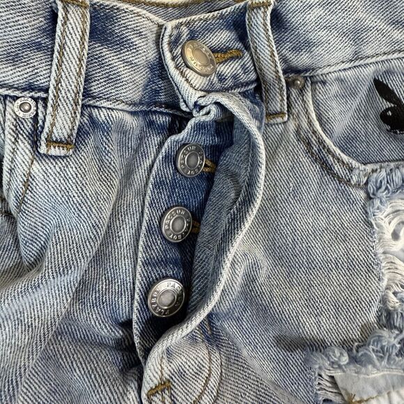 PLAYBOY X PACSUN FUNNY BUNNY VINTAGE HIGH WAISTED DENIM JEAN CUT OFF SHORTS 24 - Picture 6 of 12